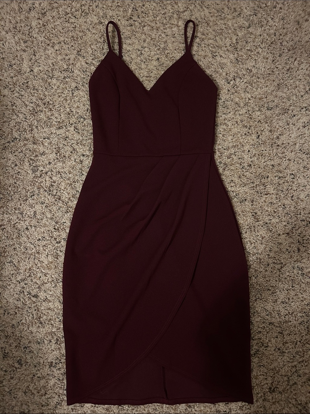 Lulu's Wine Spaghetti Strap V-Neck Mini Dress